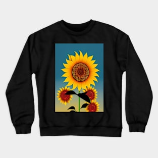 STYLISH SUNFLOWERS TEAL BACKGROUND Crewneck Sweatshirt